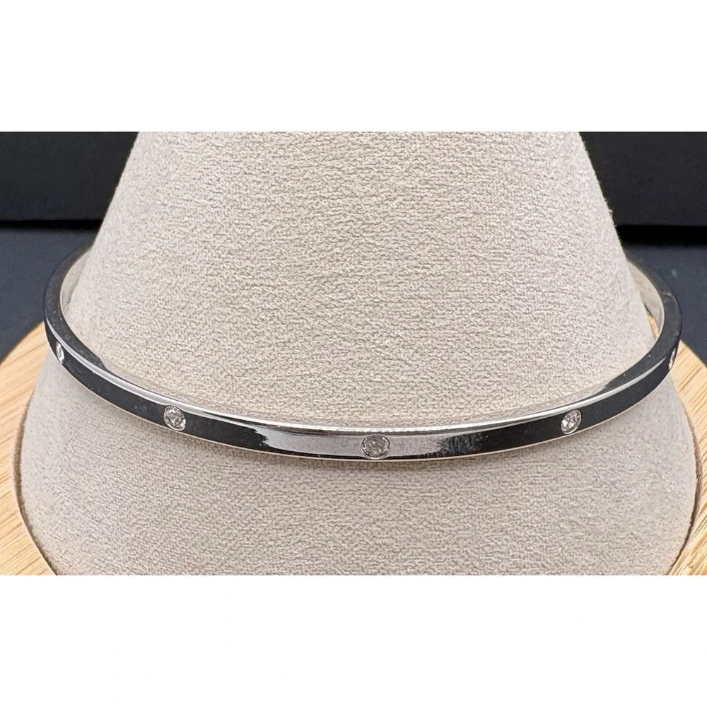 Vintage Swarovski Swan Signed Silver Tone Crystal Bracelet Bangle Dainty Minimal